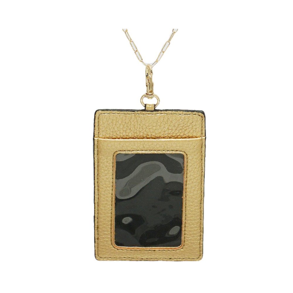 Gold Glitter Stars Faux Leather ID Badge Card Holder with 34" Neck Lanyard/Chain - Picture 2 of 3